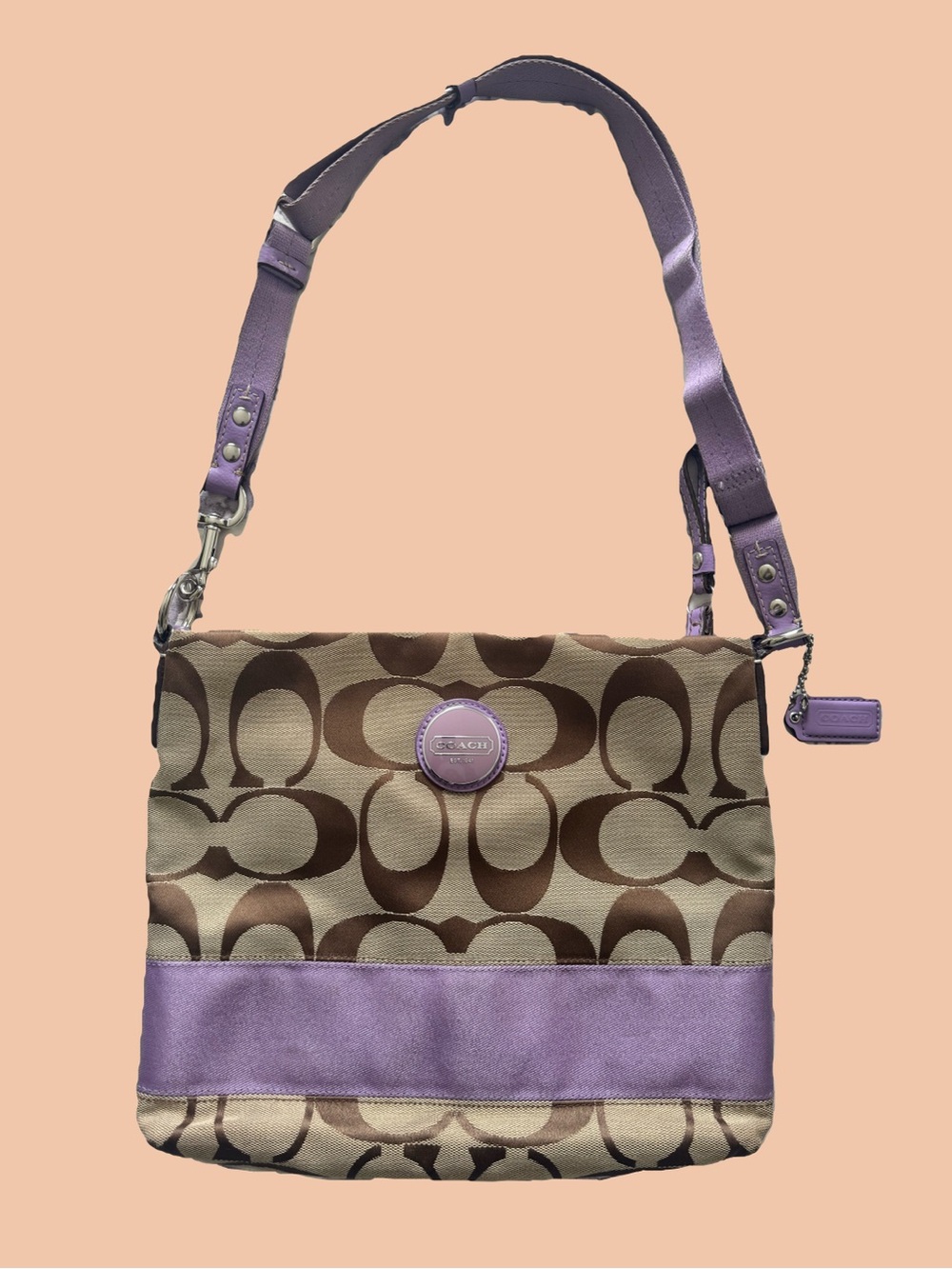 Coach Canvas Shoulder Bag in Lavender and Brown